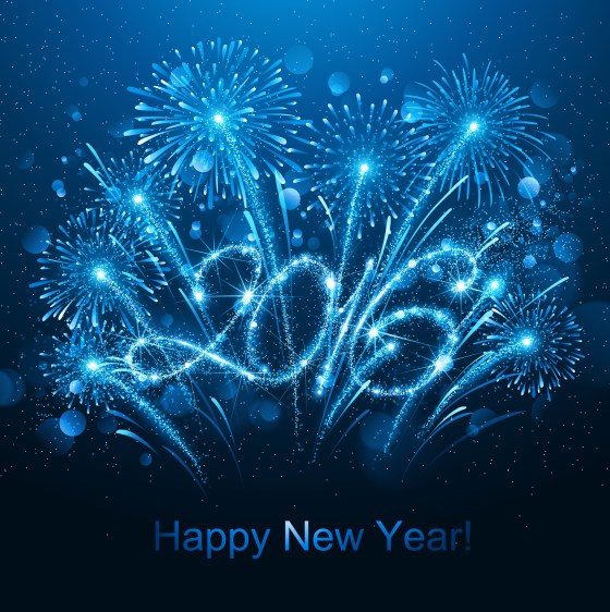 New Year fireworks and confetti 2016. Vector illustration